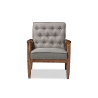 Baxton Studio BBT8013-Grey Chair Sorrento Mid-Century Retro Modern Upholstered Wooden Lounge Chair